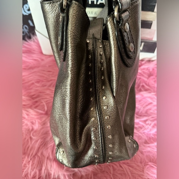 Michael Kors silver metallic studded Astor satchel bag EUC - Picture 8 of 10